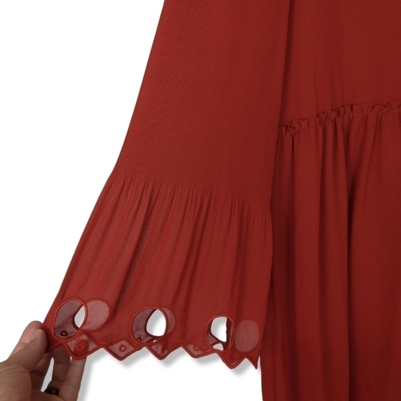 NWT See by Chloe Boho Earthy Red georgette dress with gathered collar. - Picture 6 of 15